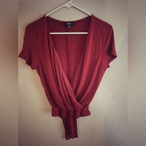 Faux wrap body suit blouse